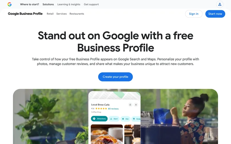 Google Business Profile sign-up page on Google's website