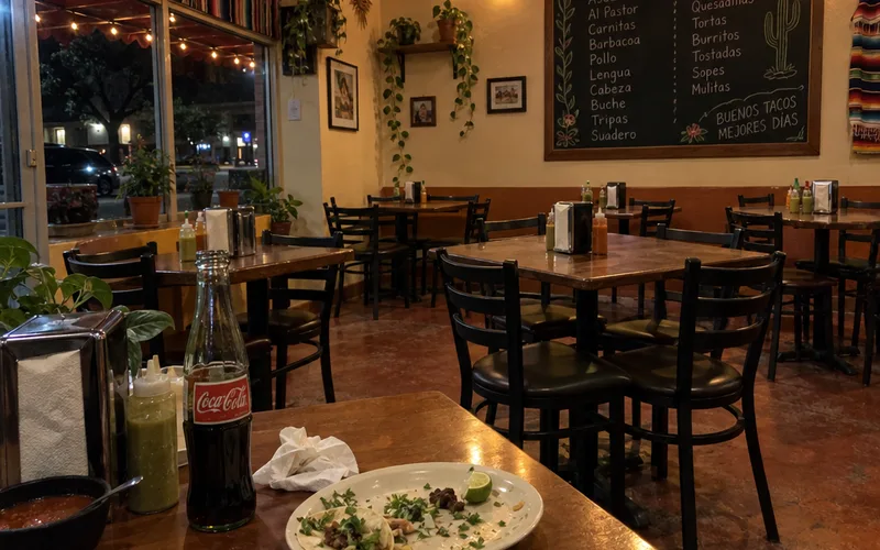 Mostly empty small restaurant dining room on a quiet weeknight